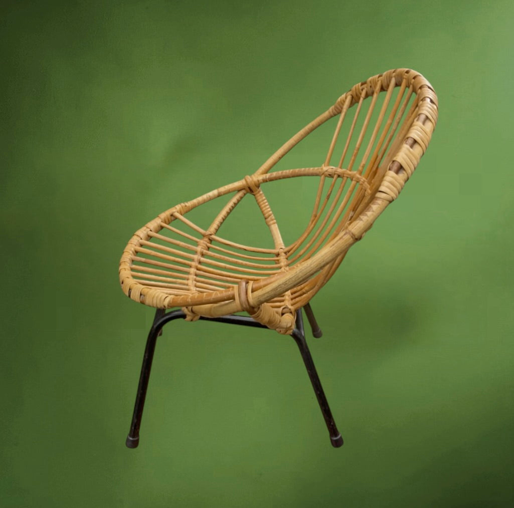 Fauteuil enfant vintage rotin bambou années 60 fauteuil enfant design bohème scandinave