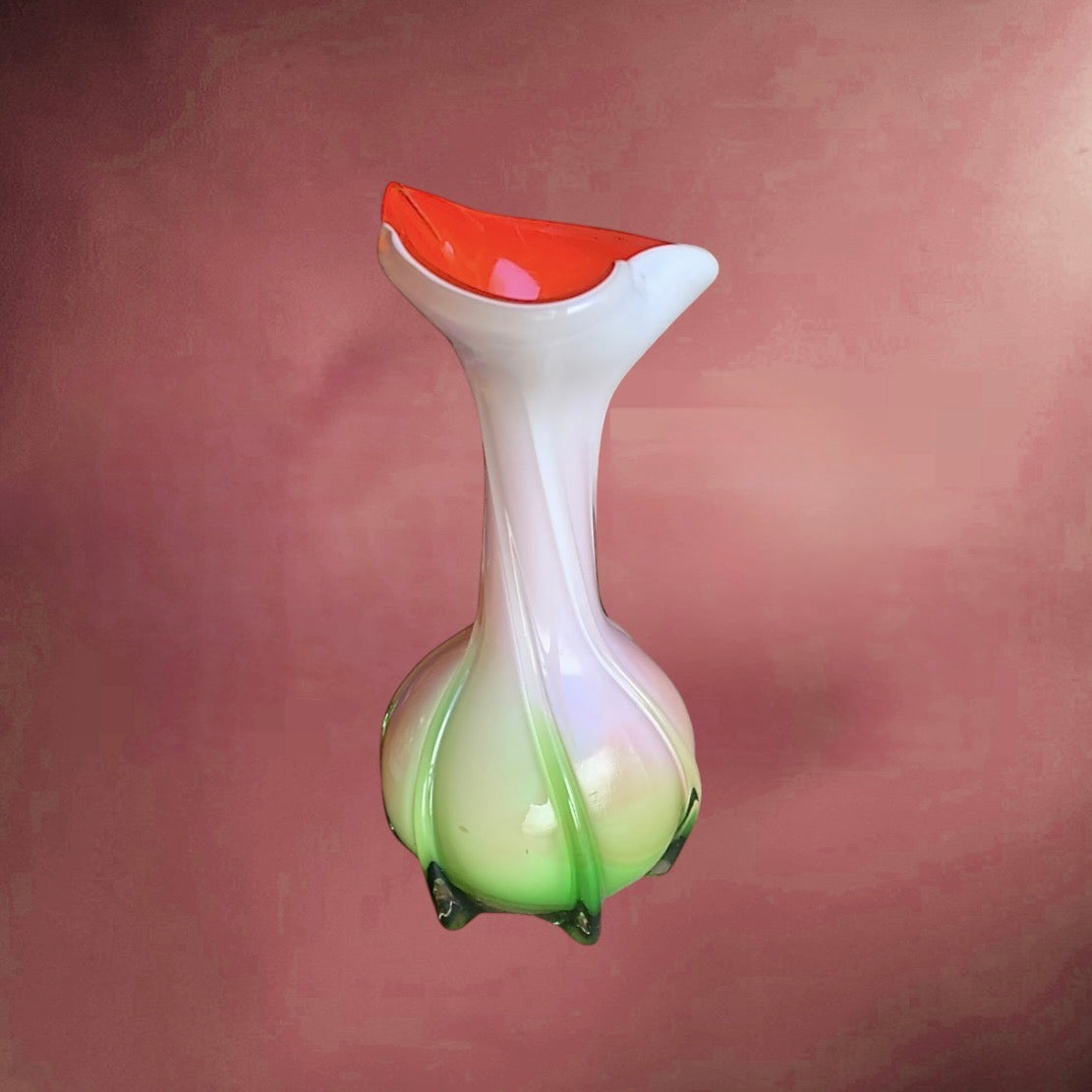 Vase vintage en verre soufflé multicolore forme organique