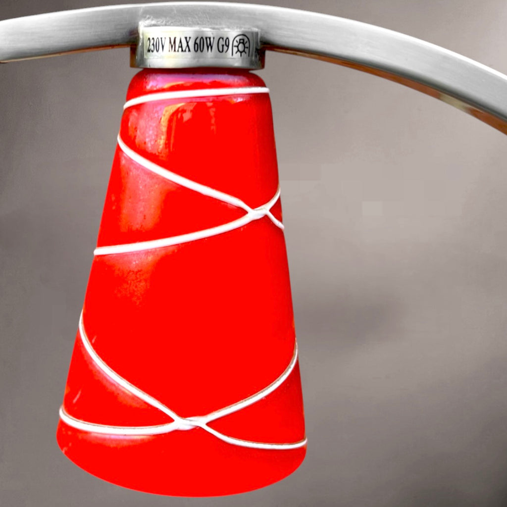 Lampe design vintage aluminium courbe abat-jour rouge Massive