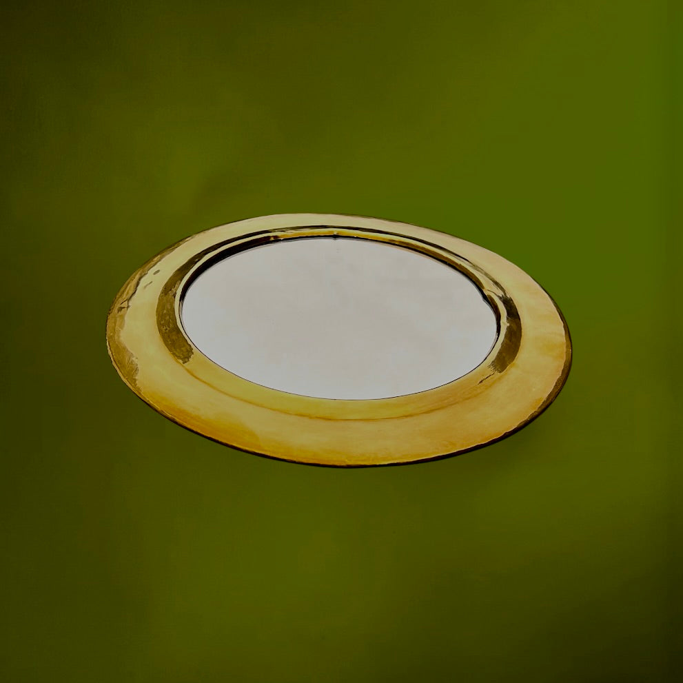 Miroir rond vintage laiton mural artisanal diamètre 26 cm