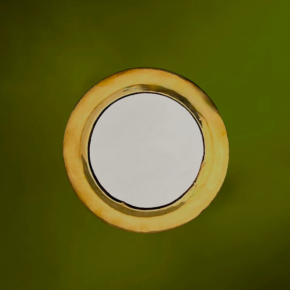 Miroir mural rond vintage en laiton – diamètre 26 cm
