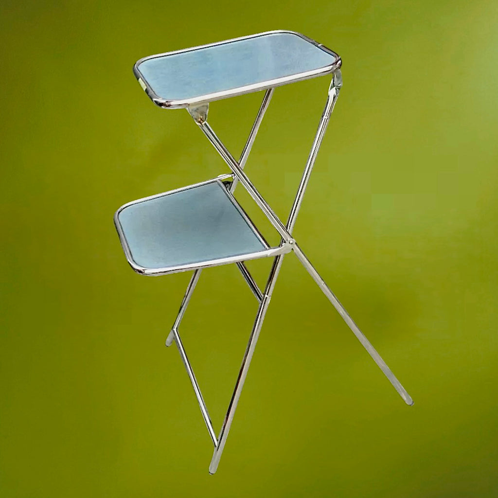 Table de projection vintage pliante métal chromé formica bleu années 60