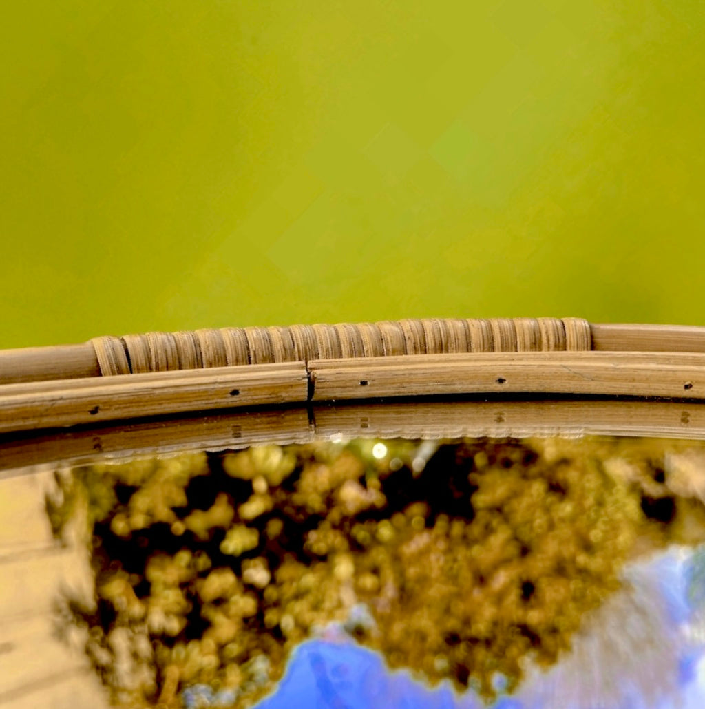 Miroir rond vintage bambou rotin années 70 bohème mural