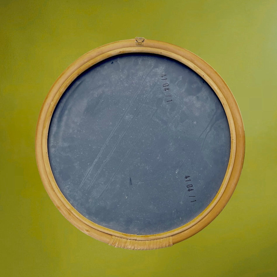 Miroir rond vintage bambou rotin années 70 bohème mural
