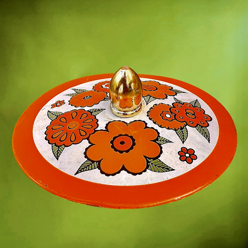 Boîte à biscuits vintage Baret Ware Flowertime fleurs orange années 70