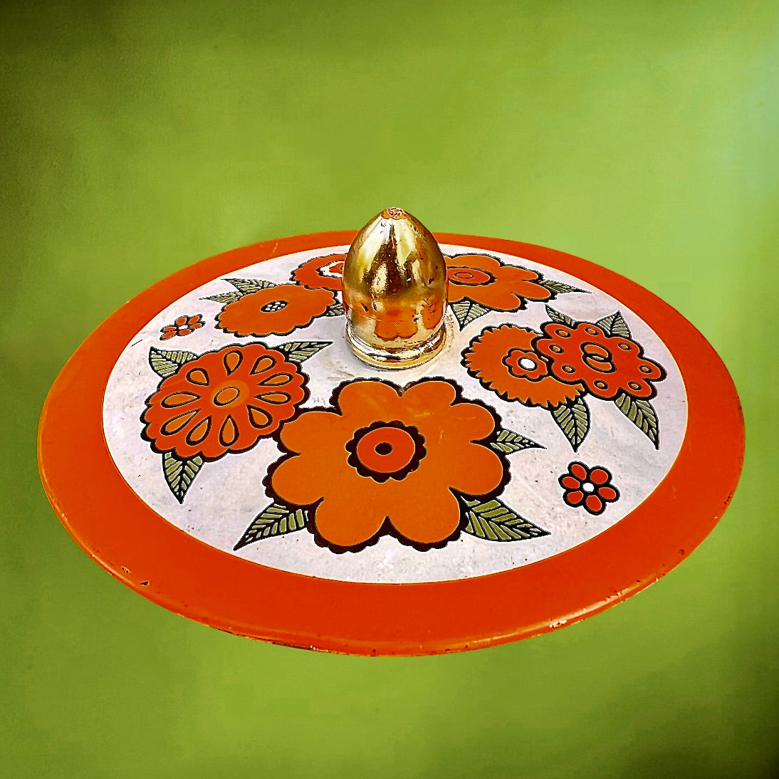 Boîte à biscuits vintage Baret Ware Flowertime fleurs orange années 70