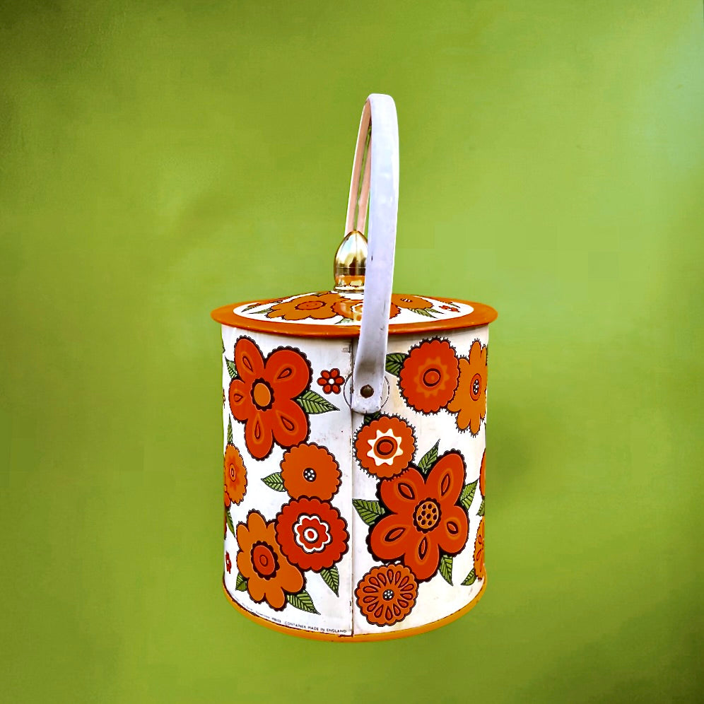 Boîte à biscuits vintage Baret Ware Flowertime fleurs orange années 70