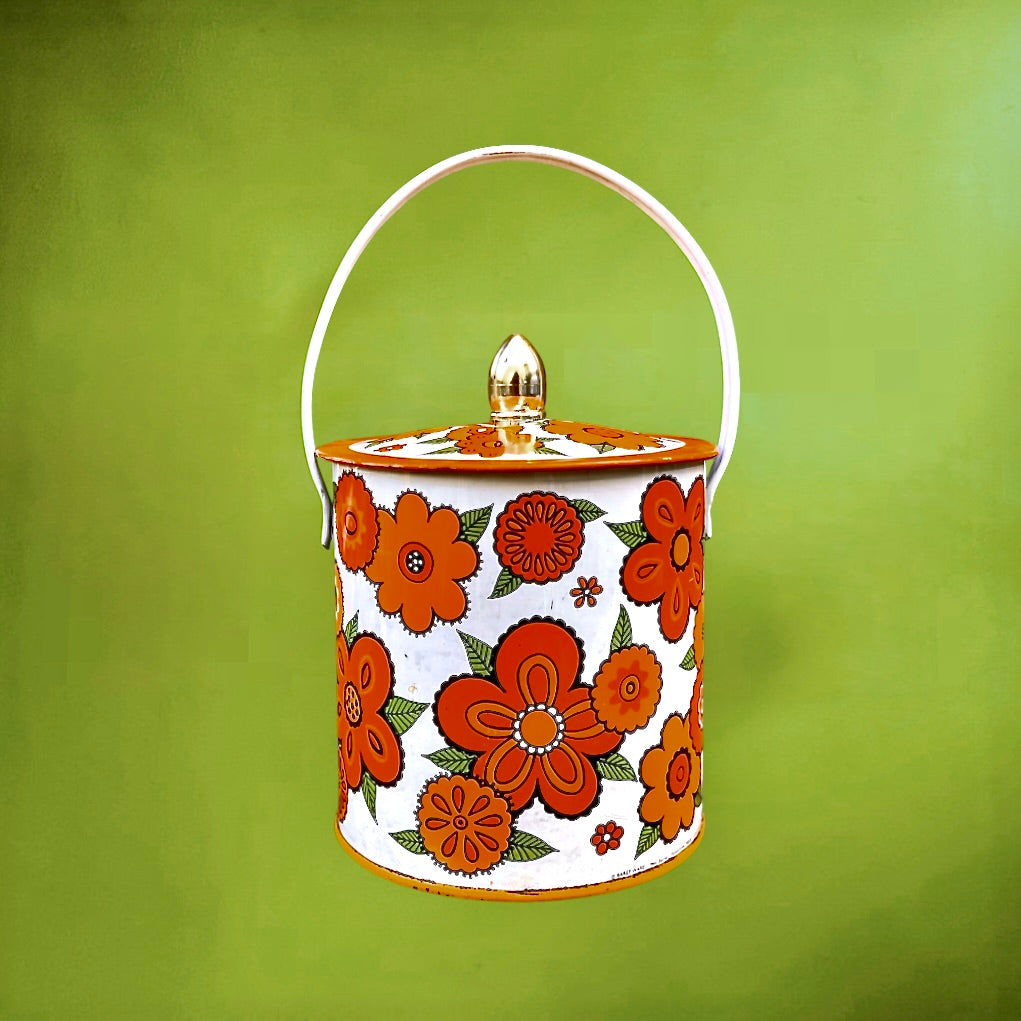 Boîte à biscuits vintage Baret Ware Flowertime fleurs orange années 70