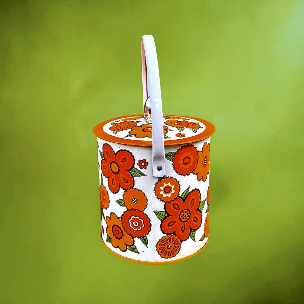 Boîte à biscuits vintage Baret Ware Flowertime fleurs orange années 70