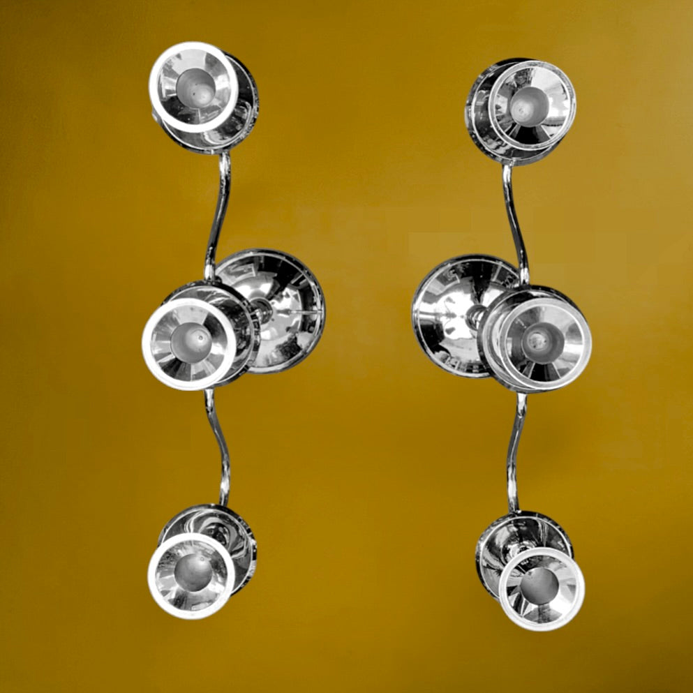 Paire de chandeliers vintage en métal chromé – 3 branches – années 70