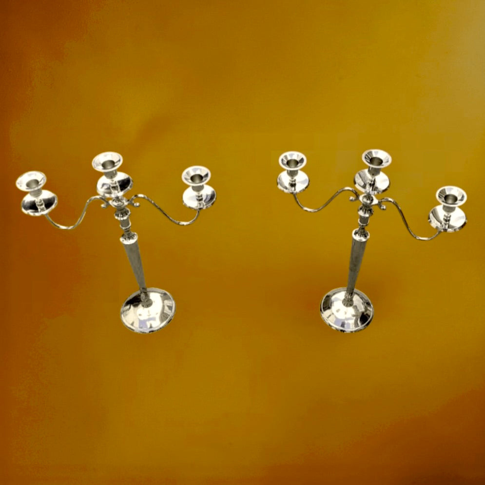 Paire de chandeliers vintage en métal chromé – 3 branches – années 70