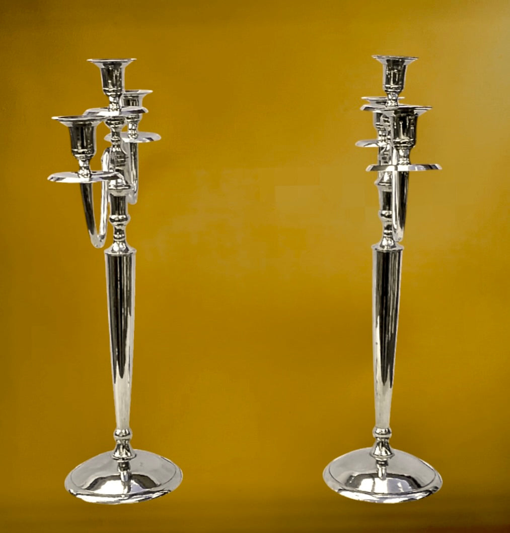 Paire de chandeliers vintage en métal chromé – 3 branches – années 70