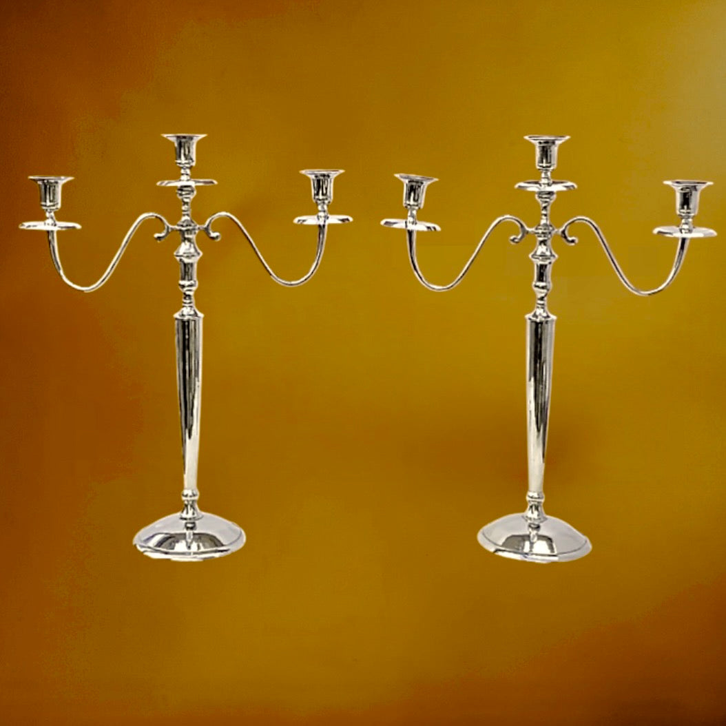 Paire de chandeliers chromés vintage 3 branches