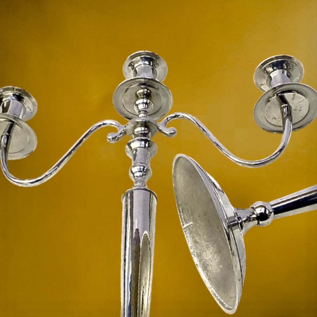 Paire de chandeliers vintage en métal chromé – 3 branches – années 70