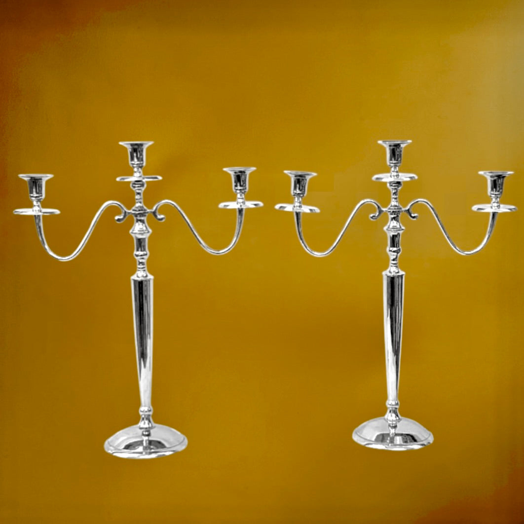 Paire de chandeliers vintage en métal chromé – 3 branches – années 70