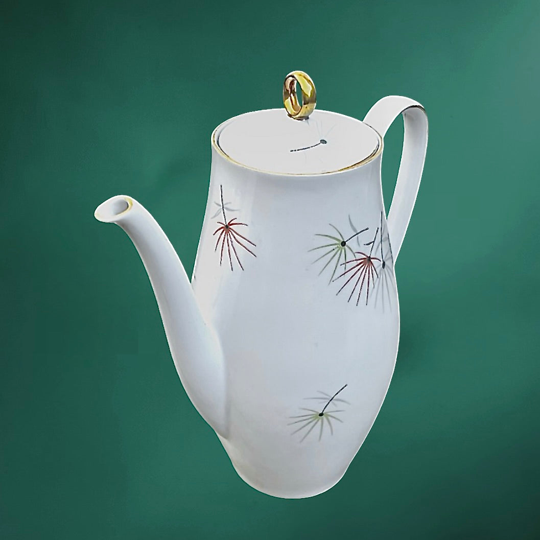 Cafetière vintage Bareuther Bavaria porcelaine blanche décor graphique moderniste West Germany années 50 60