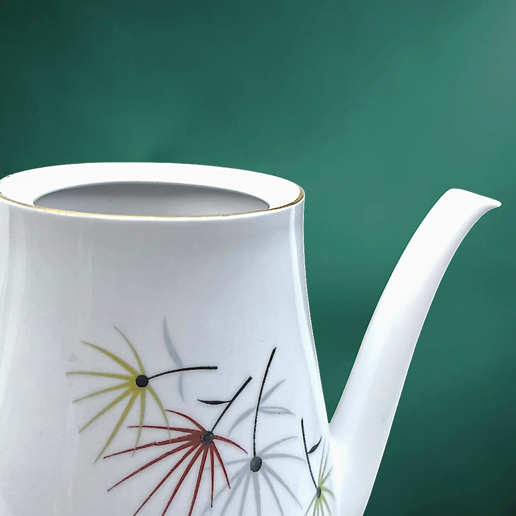 Cafetière vintage Bareuther Bavaria porcelaine blanche décor graphique moderniste West Germany années 50 60