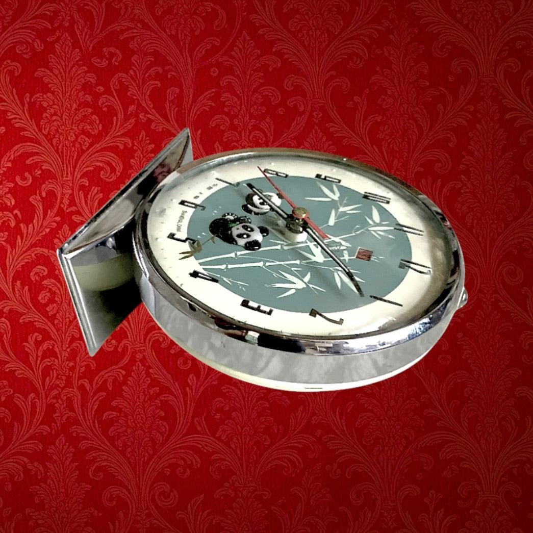 Réveil mécanique vintage panda animé – Shanghai Chine – bambous – horloge rétro asiatique – années 70