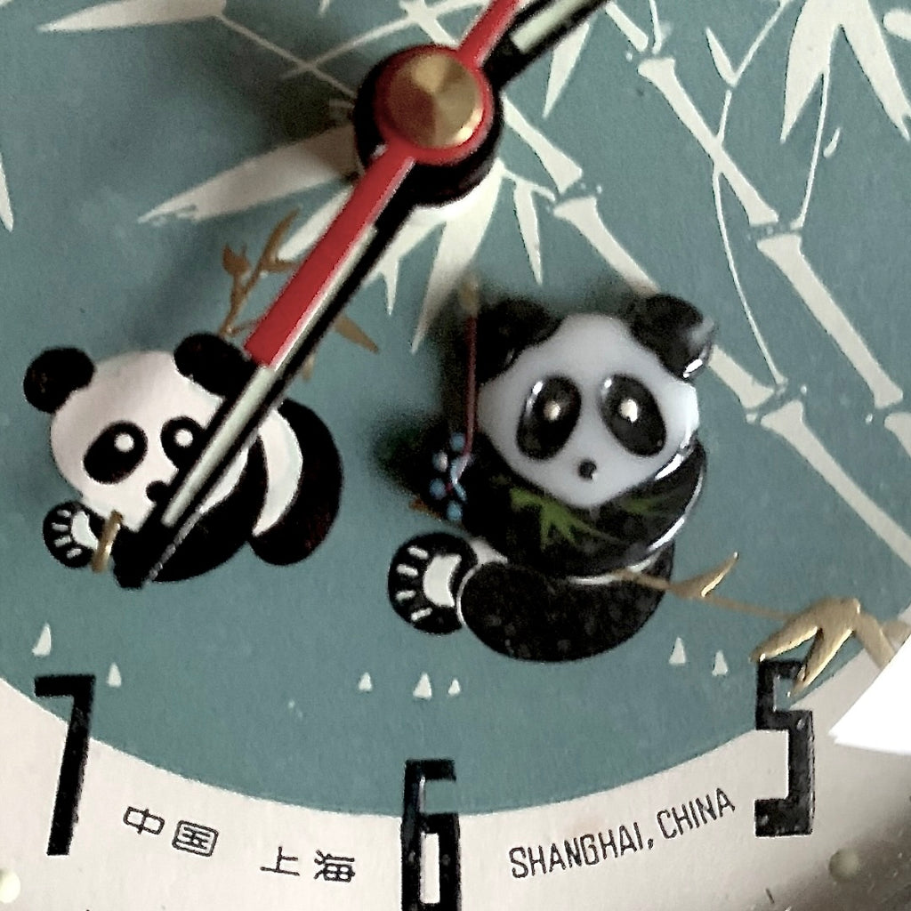 Réveil mécanique vintage panda animé – Shanghai Chine – bambous – horloge rétro asiatique – années 70