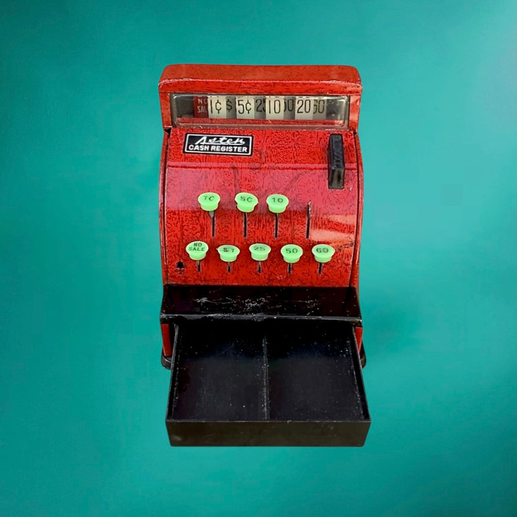Caisse enregistreuse jouet vintage Aster – tôle rouge – Japon années 50/60 – cash register rétro collection