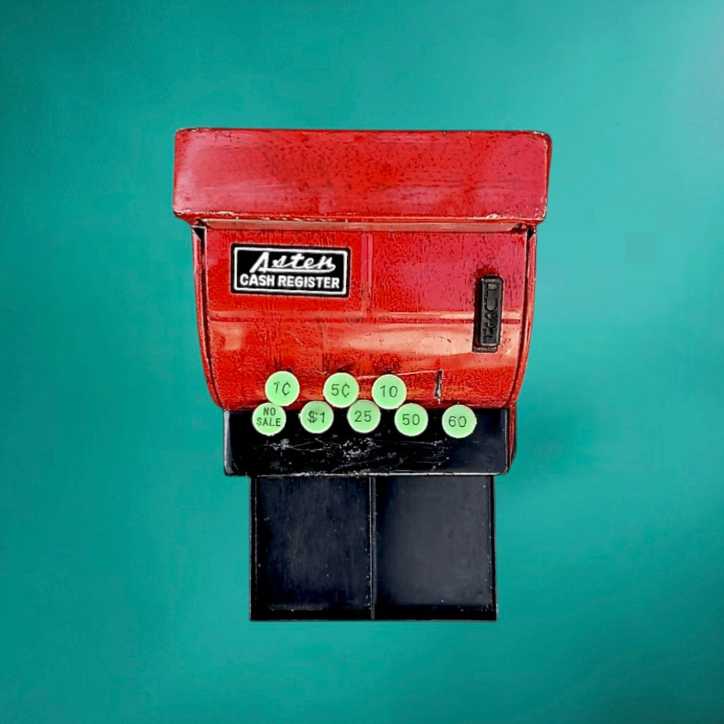 Caisse enregistreuse jouet vintage Aster – tôle rouge – Japon années 50/60 – cash register rétro collection