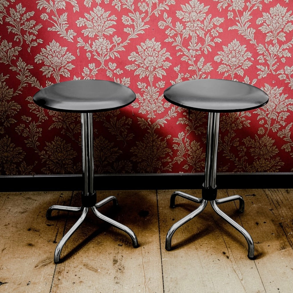 Paire de tabourets Brabantia vintage années 60 chrome et skaï noir design moderniste