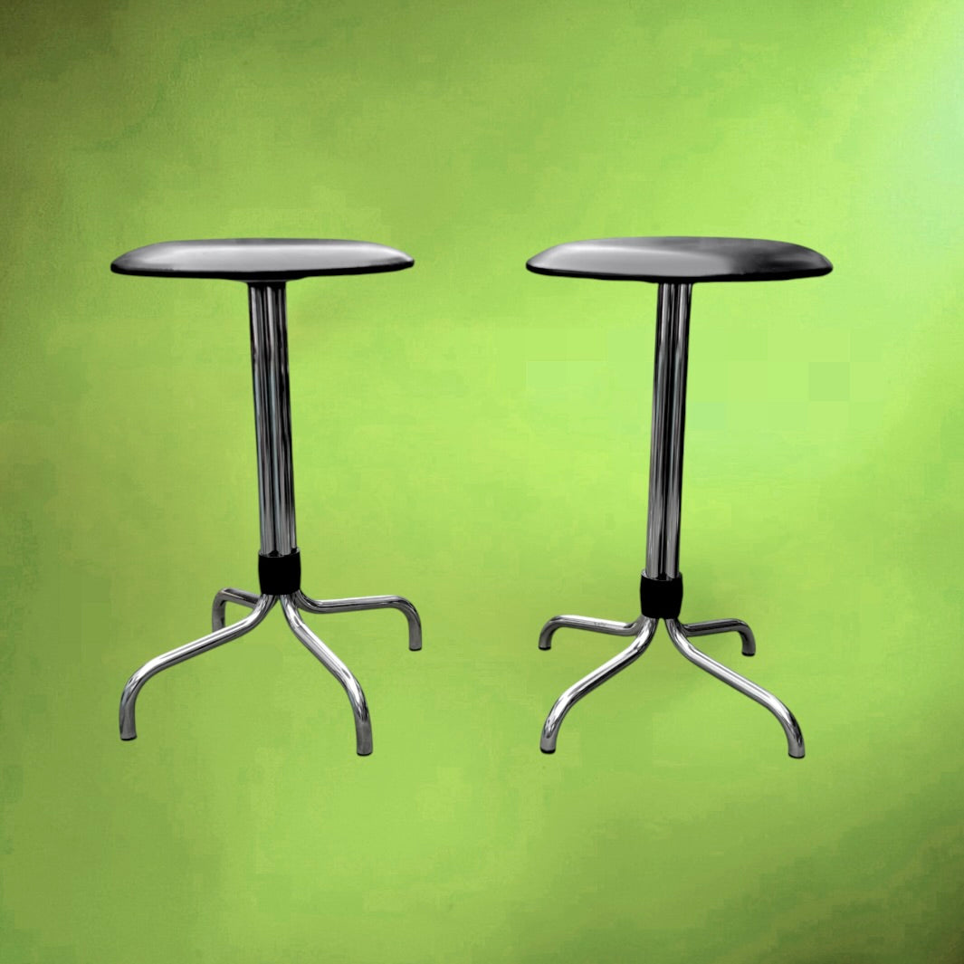 Paire de tabourets Brabantia vintage années 60 chrome et skaï noir design moderniste