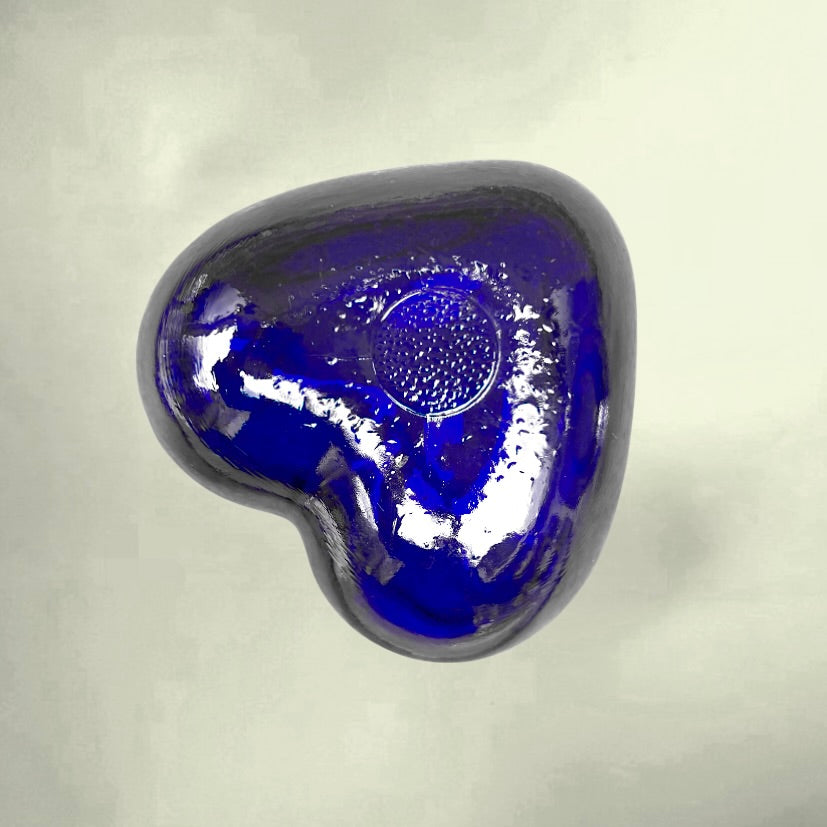 Sucrier vintage en verre bleu cobalt et métal chromé avec cuillère – Angleterre – design cœur