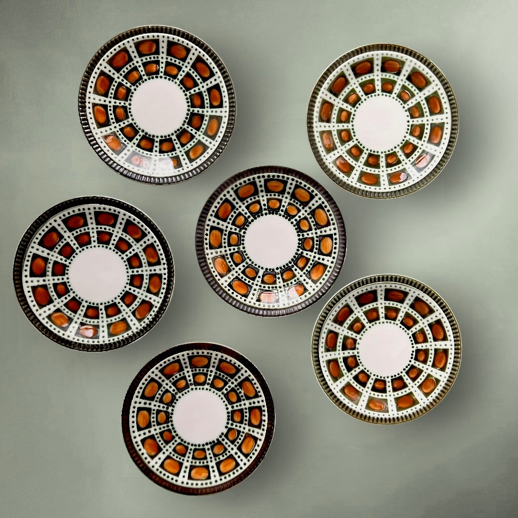 Lot 6 assiettes Royal Boch Bernadette La Louvière 1966 céramique vintage motif géométrique