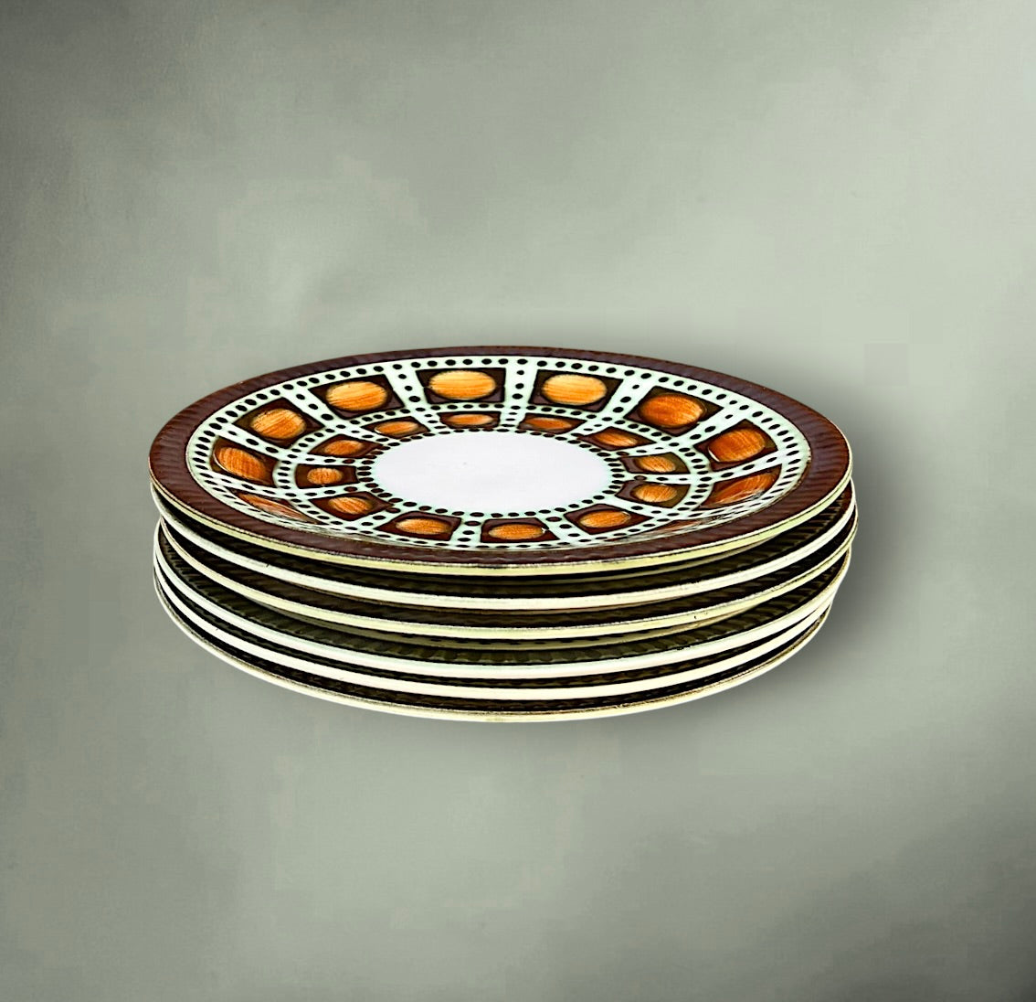 Lot 6 assiettes Royal Boch Bernadette La Louvière 1966 céramique vintage motif géométrique