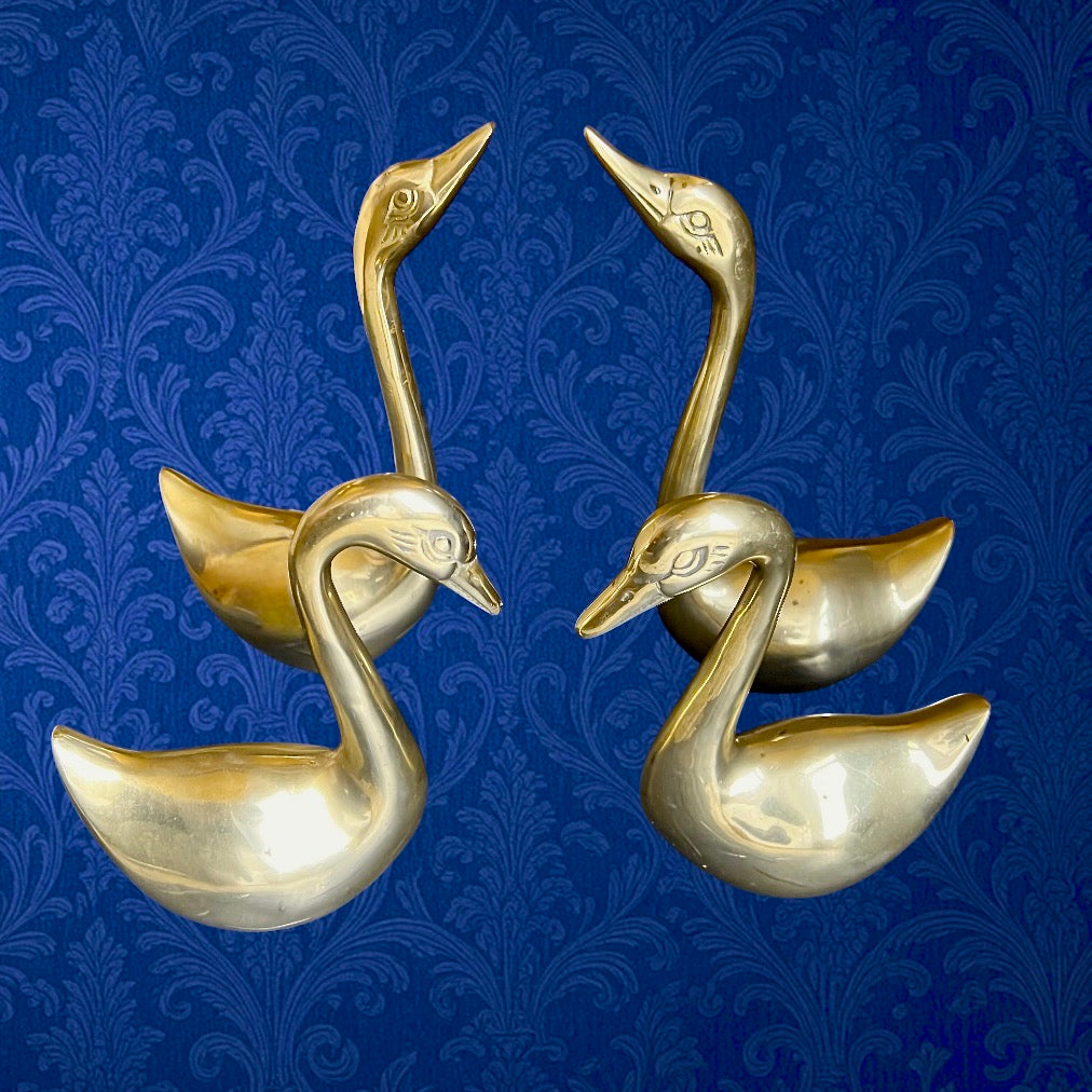 Quatuor de cygnes vintage en laiton massif
