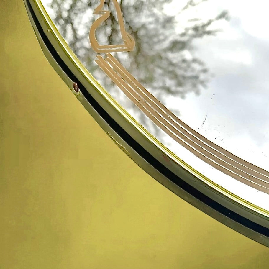 Miroir vintage forme blason sérigraphié verre années 50
