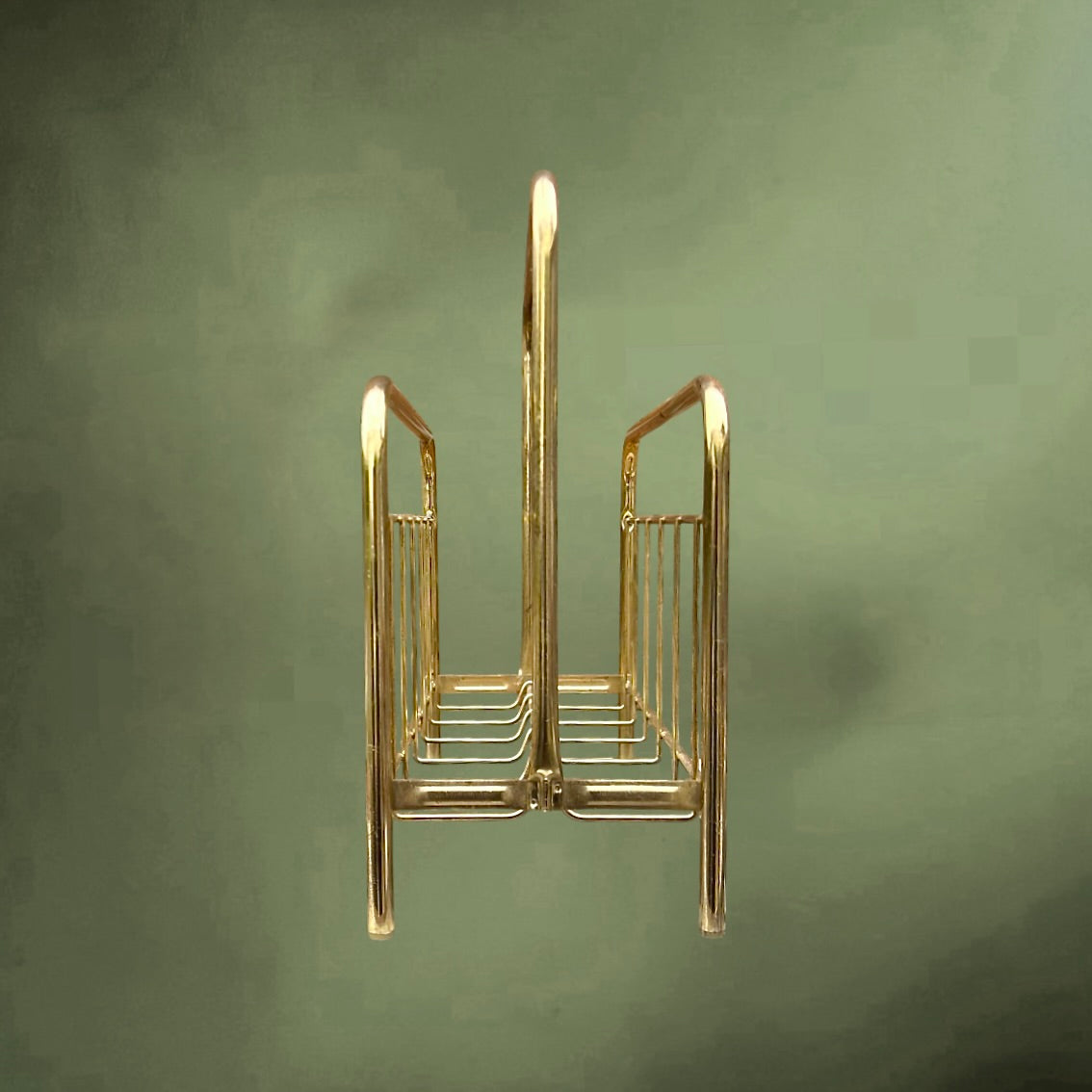 Porte-revues vintage en métal doré – design minimaliste – années 70