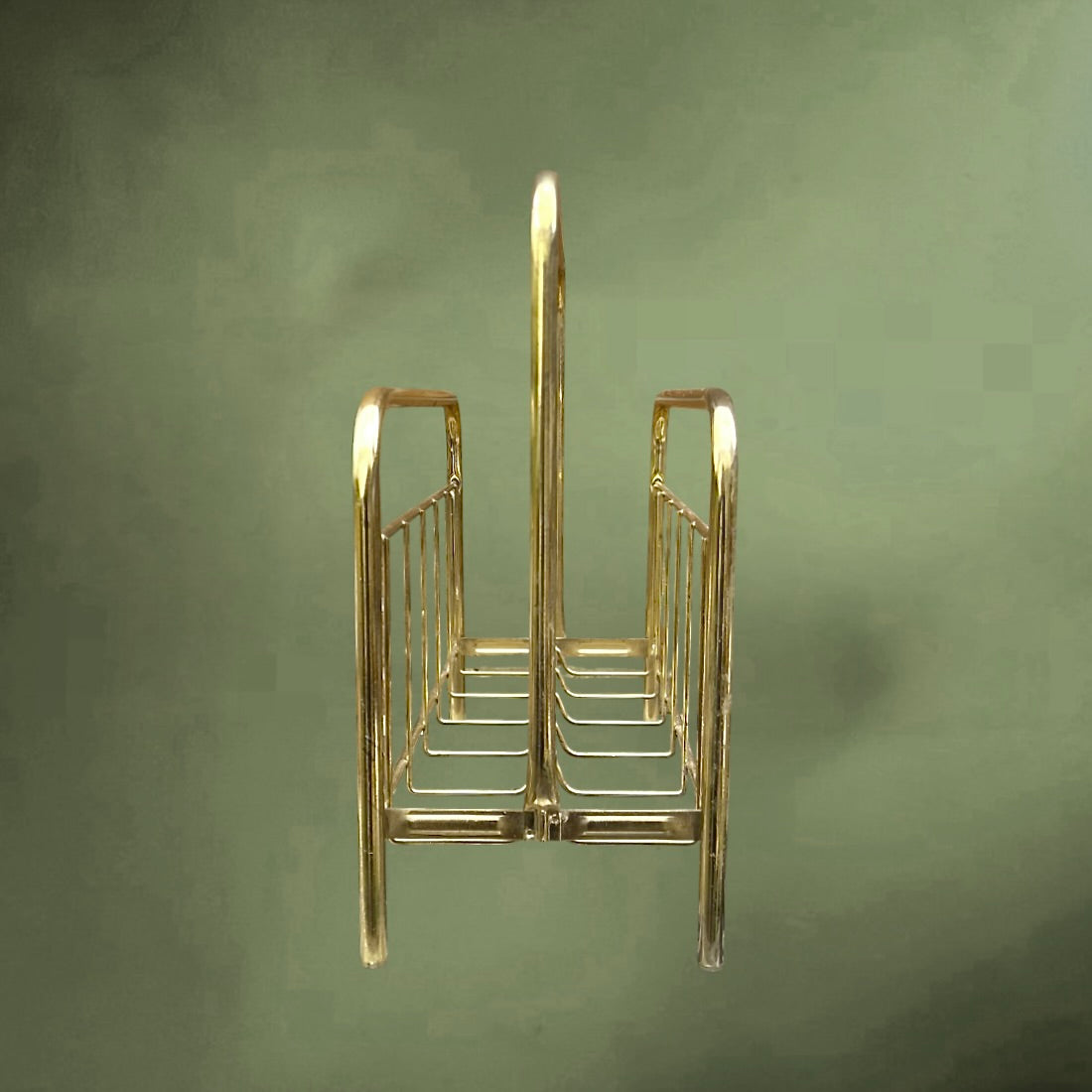 Porte-revues vintage en métal doré – design minimaliste – années 70