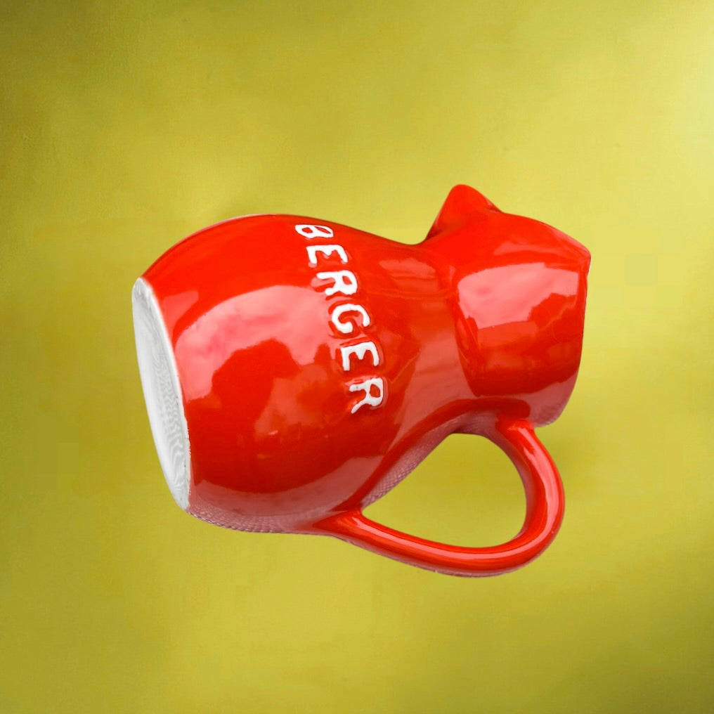 Pichet publicitaire Berger vintage en céramique rouge – pastis français – années 60 70