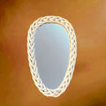 Miroir mural vintage en osier tressé blanc forme libre organique années 60