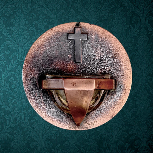 benitier-mural-cuivre-verre-belgique-croix-vintage