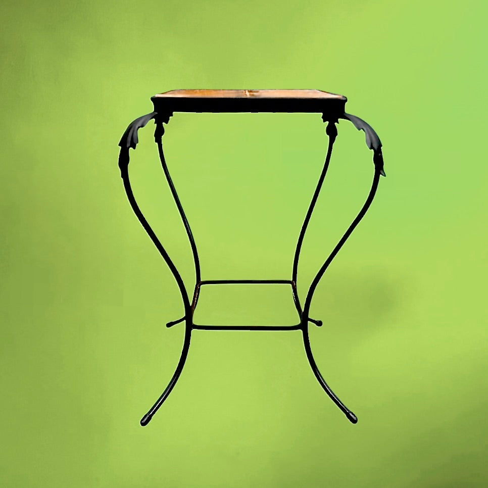Table d’appoint fer forgé céramique orange vintage carreaux motif circulaire années 60