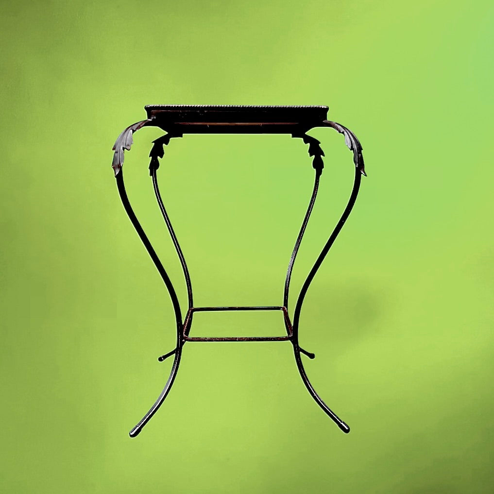 Table d’appoint fer forgé céramique orange vintage carreaux motif circulaire années 60