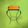Table d’appoint fer forgé carreaux céramique orange vintage