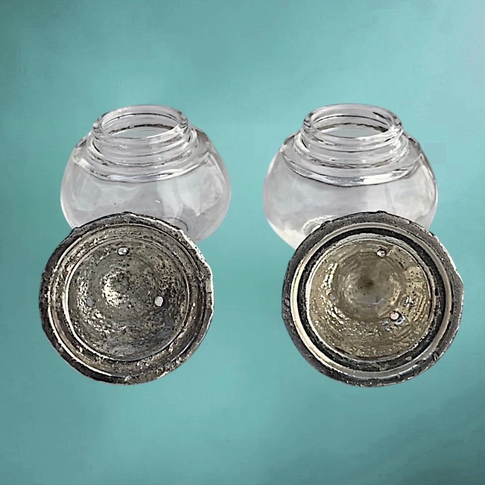 Paire salière poivrier vintage verre métal argenté abeille japon années 70