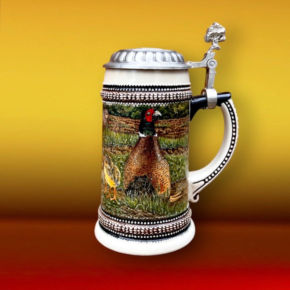 chope bière vintage gerz étain grès émiaillé faisan allemagne