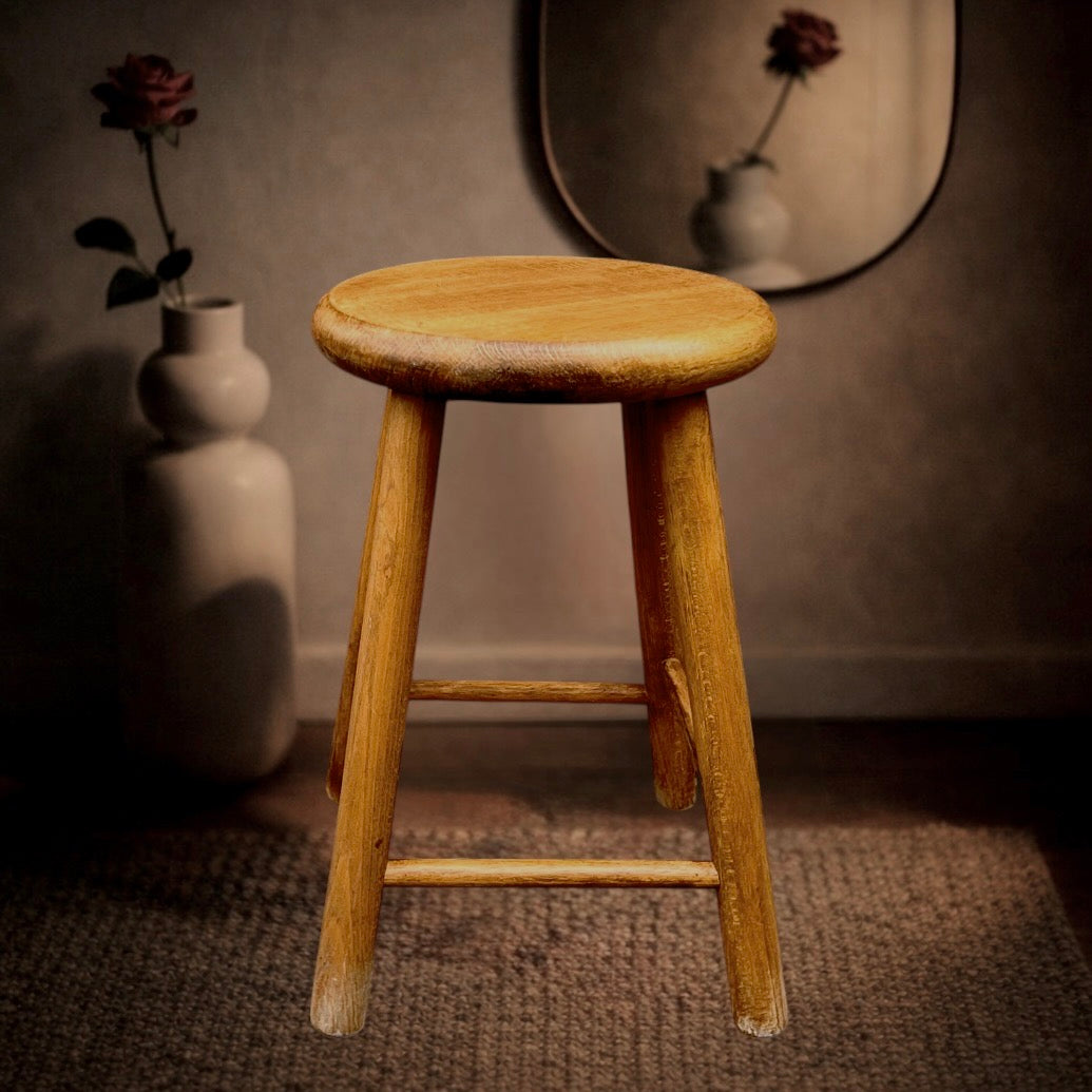 tabouret bois clair vintage style scandinave assise ronde