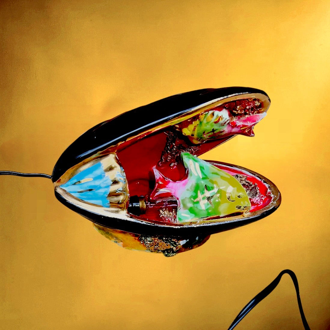 lampe coquillage vallauris céramique vintage lumineuse poissons