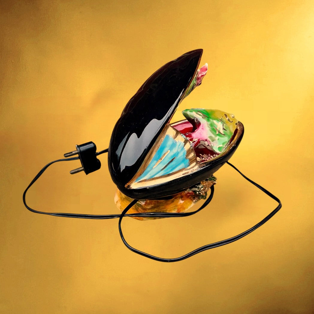 Lampe coquillage Vallauris vintage céramique poissons luminaire décoratif années 50 60