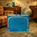 valise vintage skaï bleu années 50 poignée noire