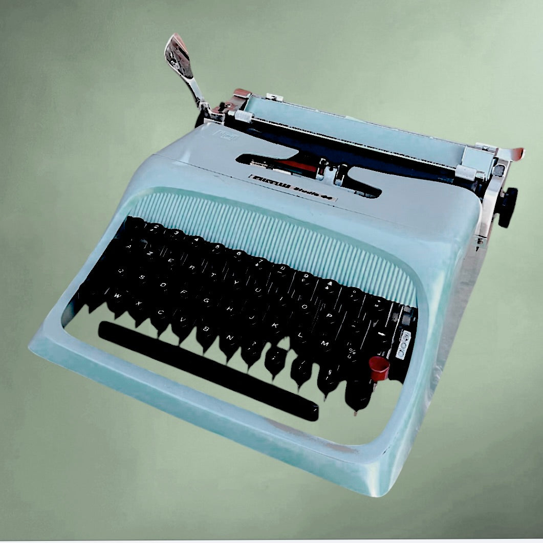 Machine à écrire OLIVETTI Studio 44 bleu – première série 1952 – design Marcello Nizzoli – valise d’origine