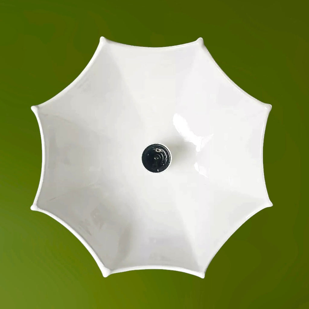 Suspension monte-et-baisse vintage en céramique blanche – abat-jour parapluie – luminaire rétro élégant
