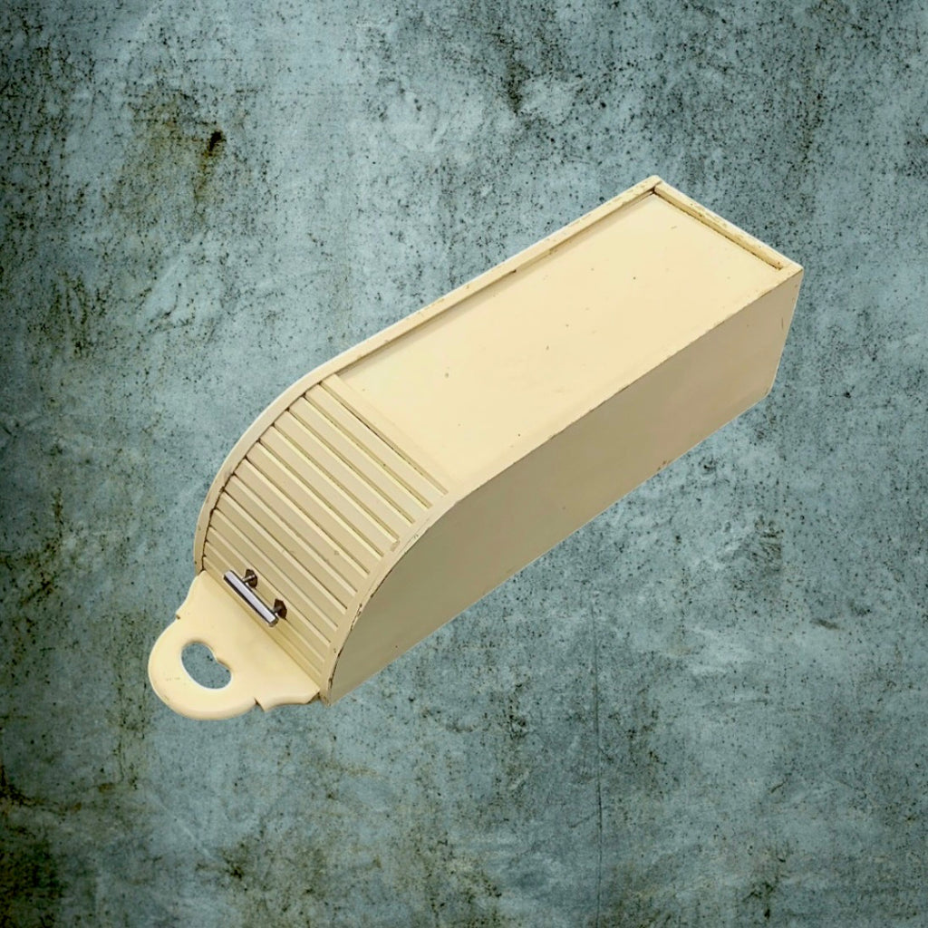 Huche à pain vintage bois blanc cassé années 50 volet coulissant