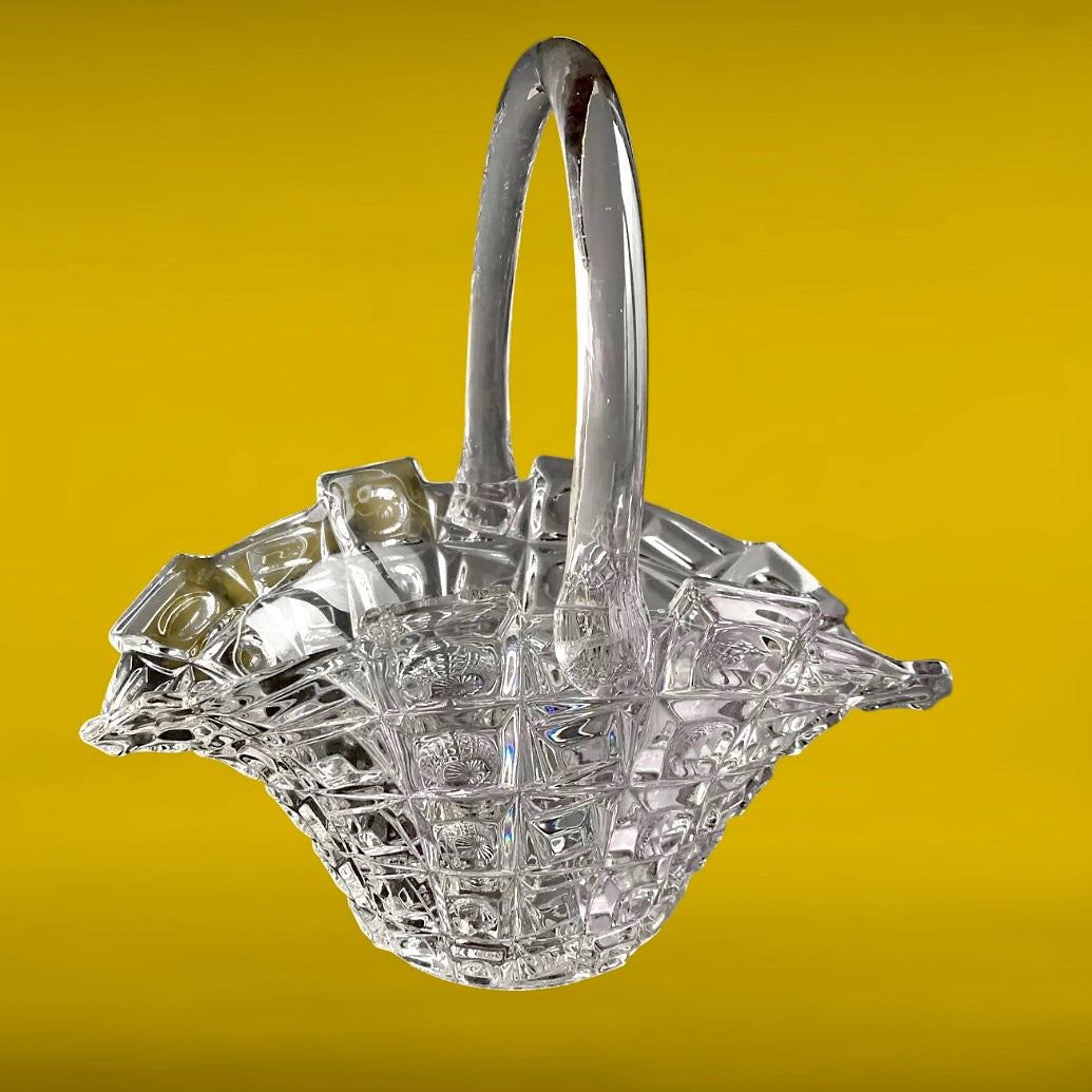 Corbeille en verre pressé Libochovice années 50 panier vintage verre Bohême